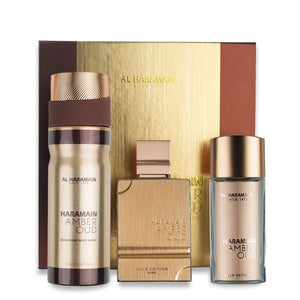 Al Haramain Amber Oud Gold Edition gift set (EDP 75 ml + EDP 30 ml + body mist 250 ml)